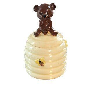 Vintage Anthropomorphic Teddy Bear Honey Pot 3D Bees Lidded Sugar Dish